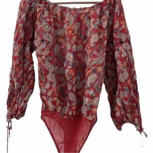 🌸 Free People Intimately Bodysuit | Paisley Print | Off-Shoulder | Size Small